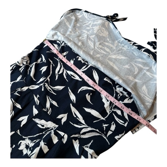J.O.A Linen Floral Romper Dark Blue White 100% Linen Sleeveless Ruffle Overlay M - Picture 8 of 16